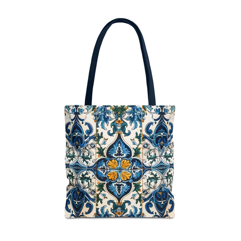 Mediterranean Tote Bag, Portuguese Tile Beach Bag, Blue Floral Azulejo Shopping Tote image 6