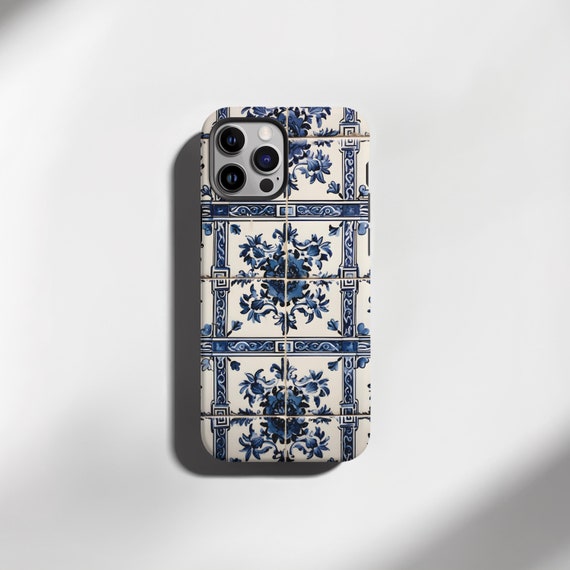 Blue Floral Azulejo Tough Phone Case - Traditional Portuguese Ceramic Tile Motif