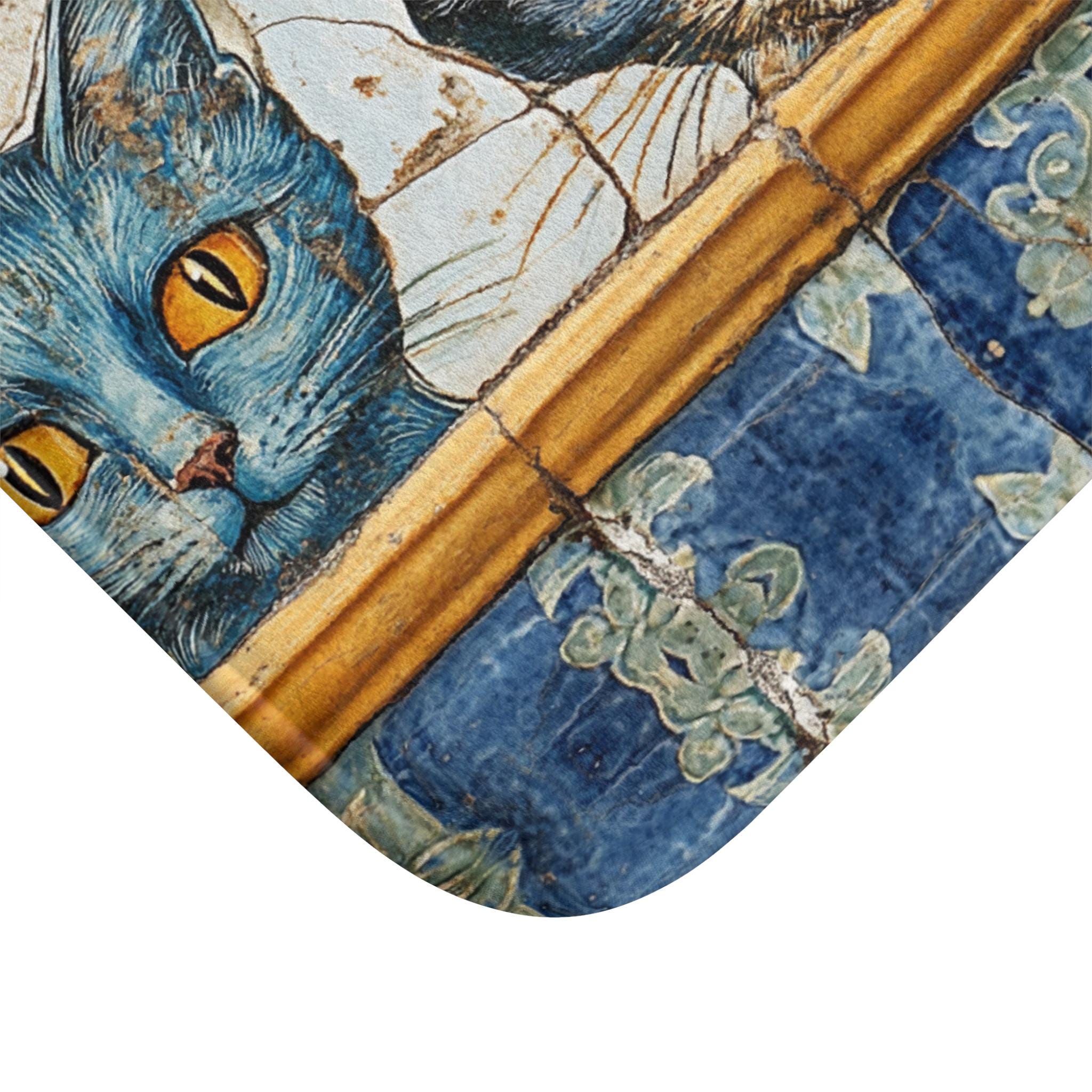 バスマット - ヴィンテージスタイルの3匹の猫、滑り止め、柔らかい低