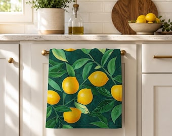 Mediterranean Lemon Tea Towel, Amalfi Coast Kitchen Decor, Italian Citrus, Sicilian Folk Art Kitchen Towel, Coastal European Home Gift