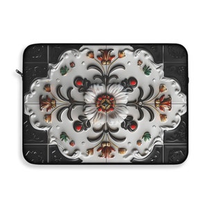 Funda para portátil con diseño floral de azulejos, color negro, para MacBook Air y ordenadores portátiles, regalo único para el Día de la Madre, funda protectora para portátil, estilo folk
