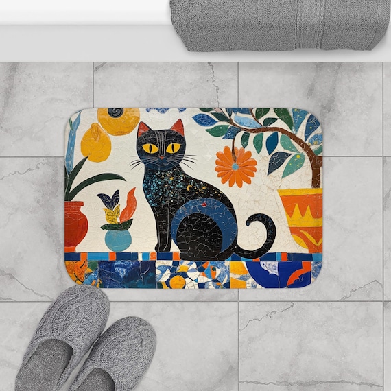 Siamese Cat Bath Mat: Coastal Bathroom Decor, Non-Slip Memory Foam Rug