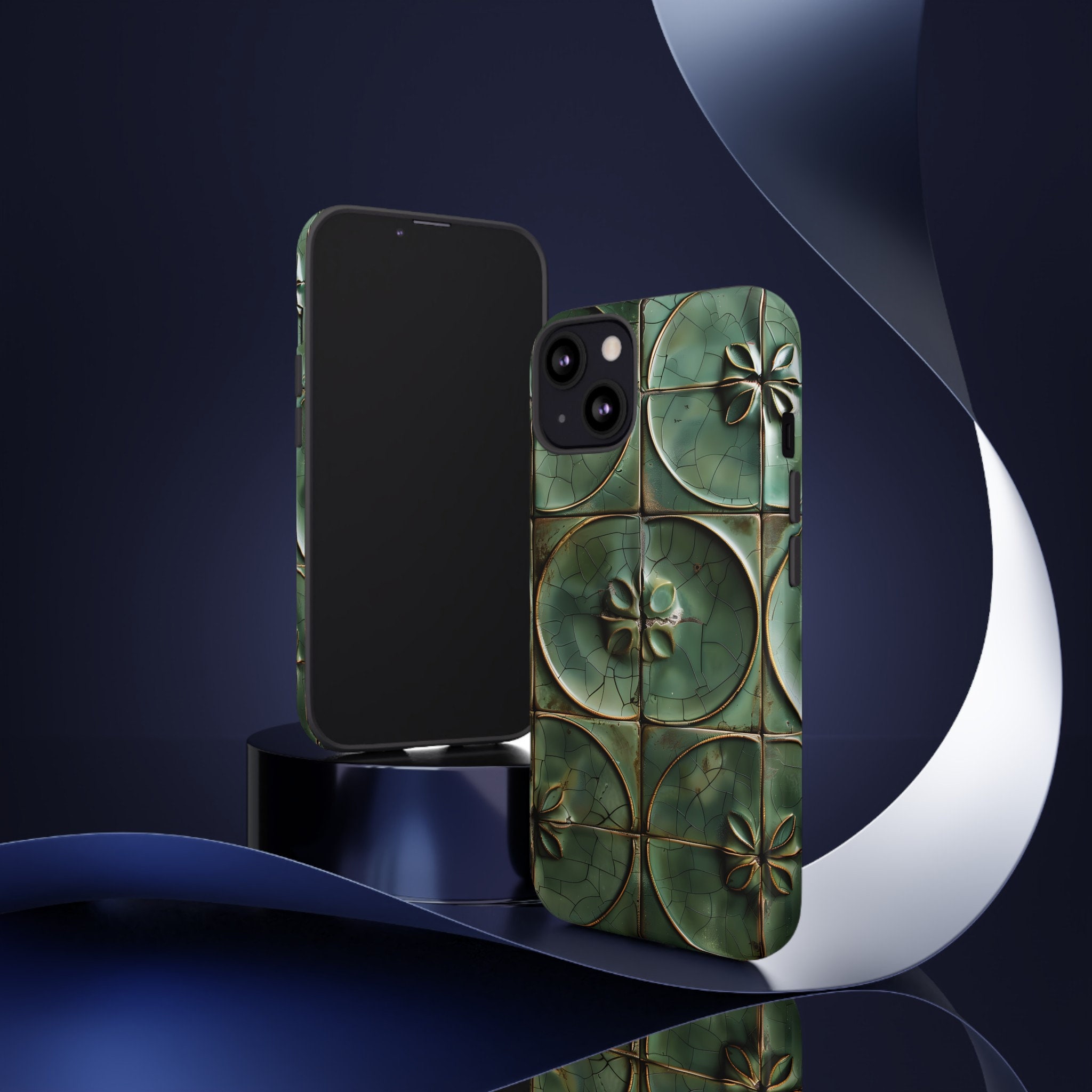 Tile Phone Case Green Mediterranean Tile Phone Case: Dual Layer Protection, Glossy ...