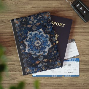 Midnight Blue Floral Passport Cover