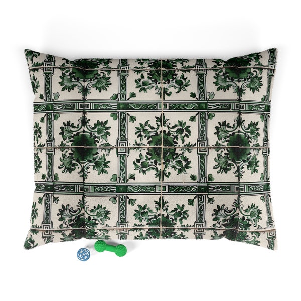 Green Dog Bed in Mediterranean Azulejo (Tile) Design