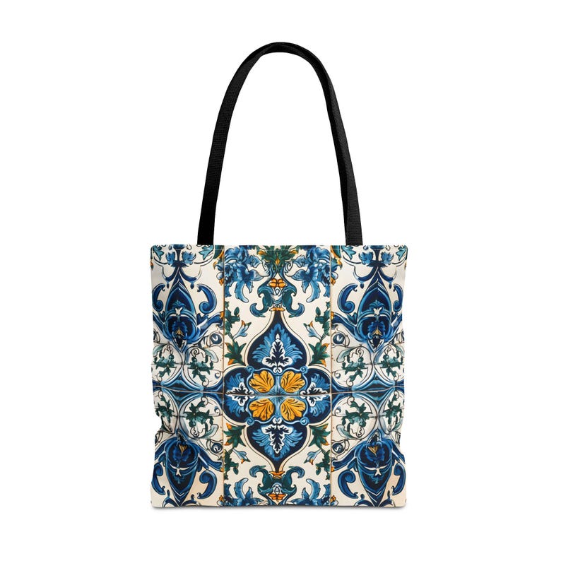 Mediterranean Tote Bag, Portuguese Tile Beach Bag, Blue Floral Azulejo Shopping Tote image 2