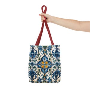 Mediterranean Tote Bag, Portuguese Tile Beach Bag, Blue Floral Azulejo Shopping Tote image 7