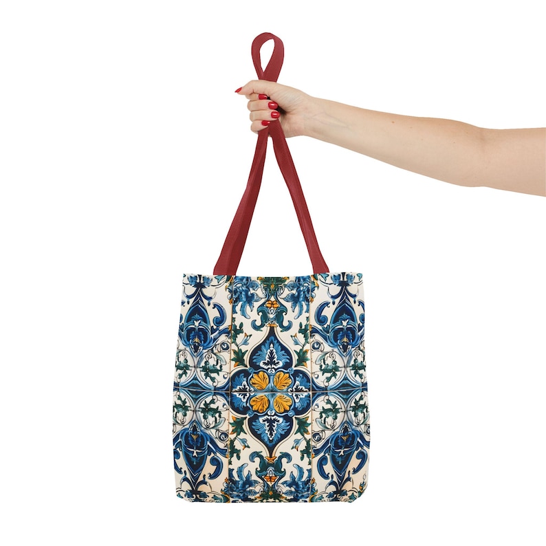 Mediterranean Tote Bag, Portuguese Tile Beach Bag, Blue Floral Azulejo Shopping Tote image 7