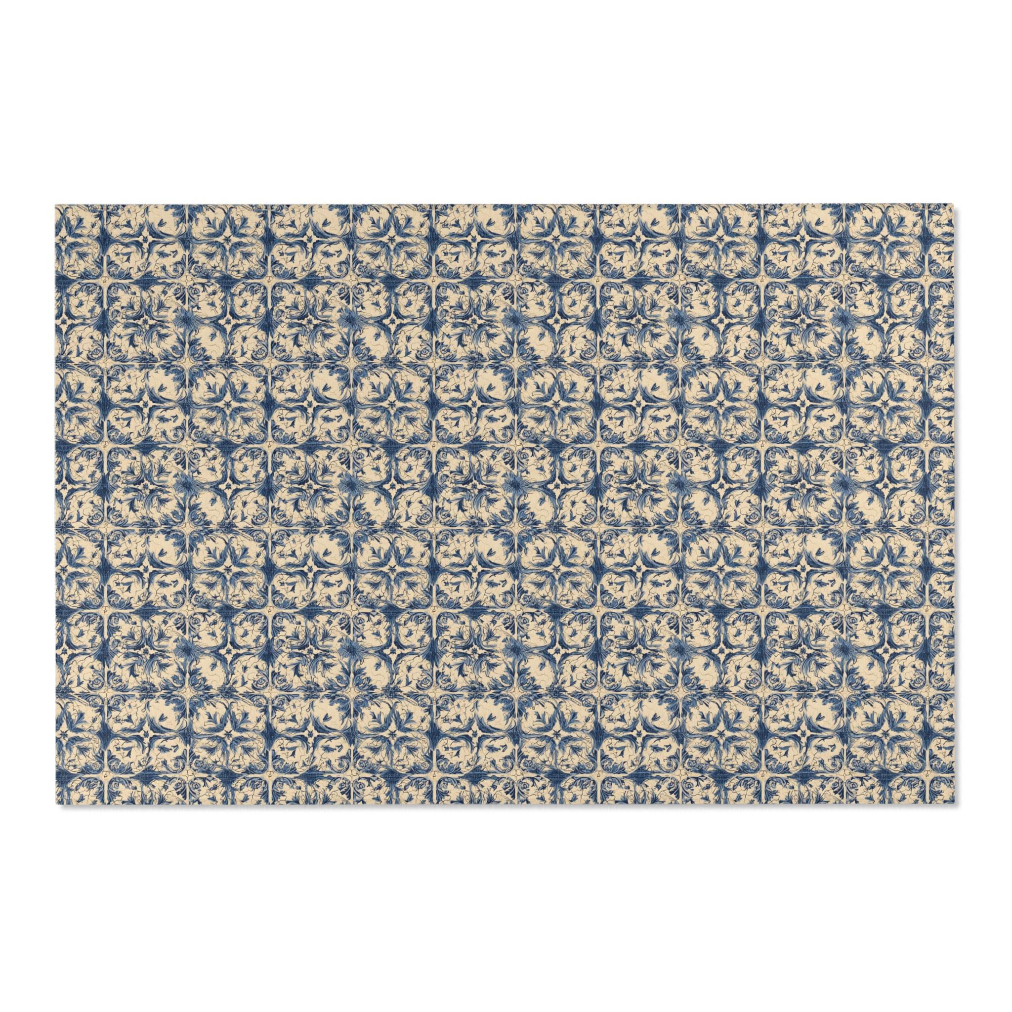 Vintage Style Rug in Off-white & Blue Mediterranean Tile - Etsy