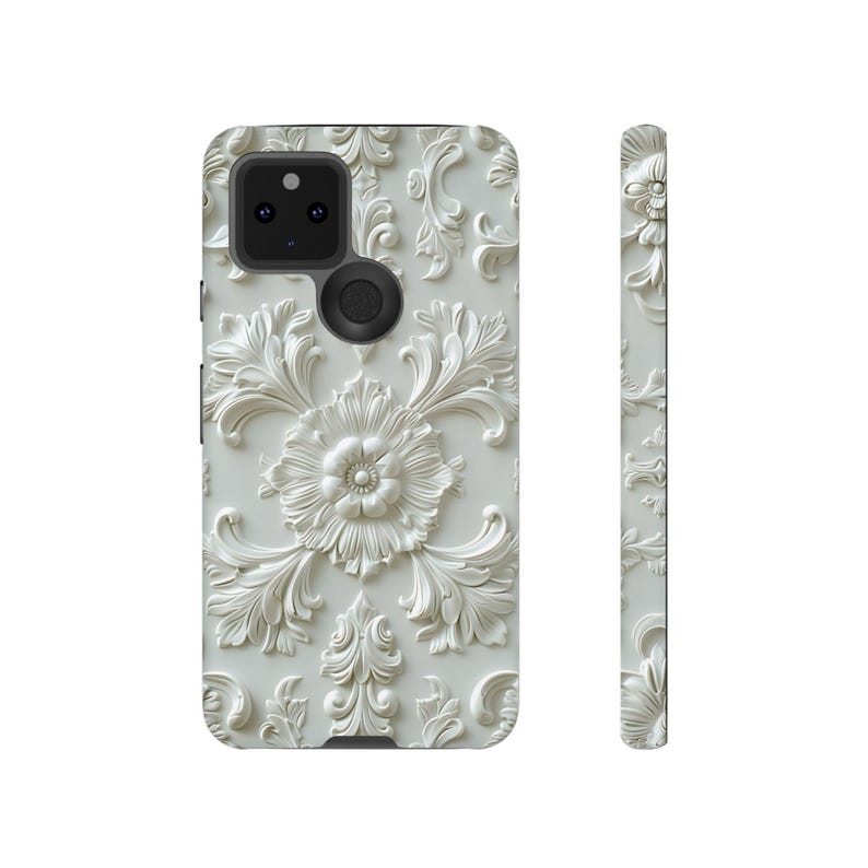 Cream Floral Google Pixel Case | Elegant Off White Phone Case | Vintage Baroque Pixel Cover image 9