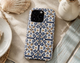 Blue Azulejo Phone Case, Mediterranean Tile iPhone Case, Coastal Vintage Floral Phone Cover, Portuguese Ceramic Tile Case
