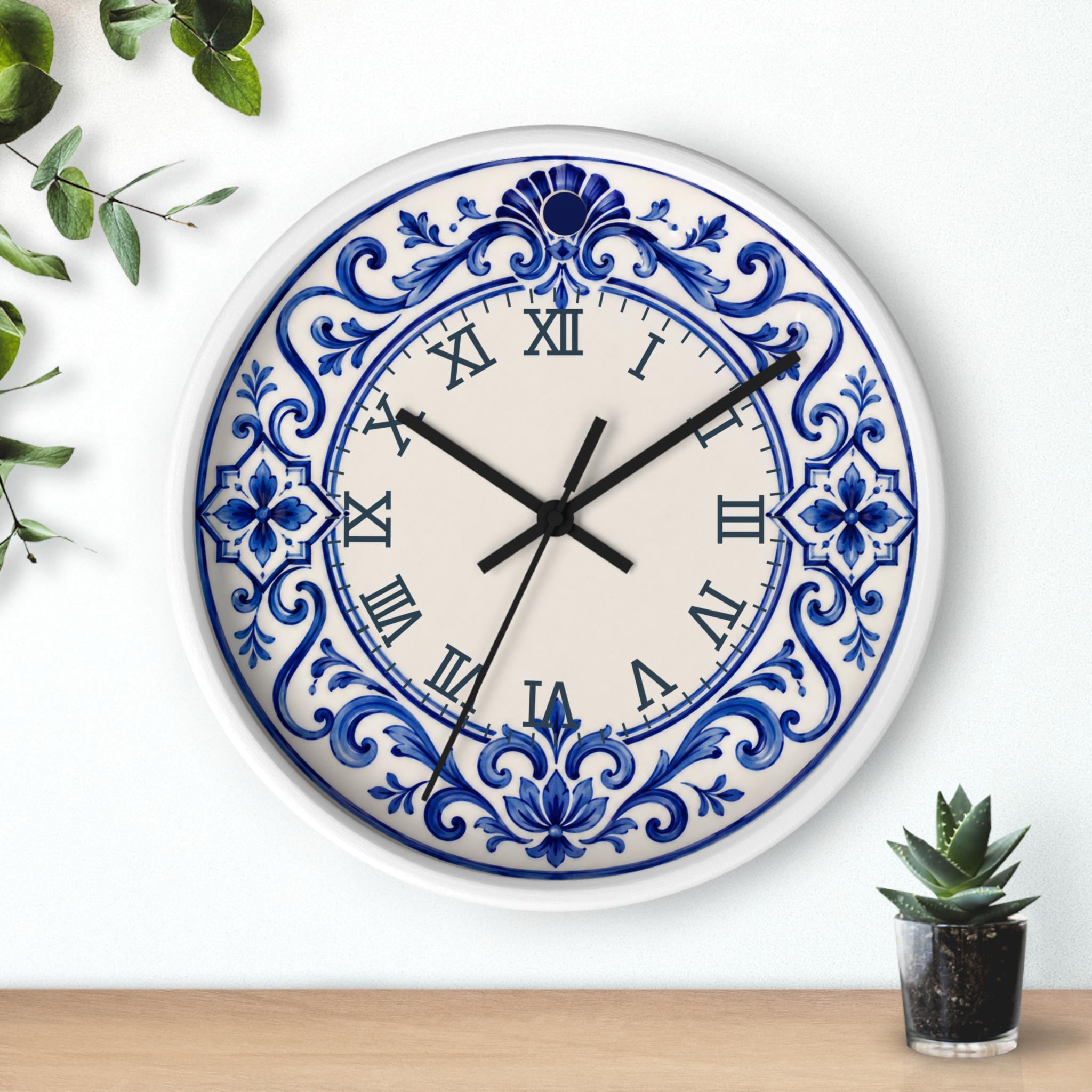 Tile Clock Blue Azulejo Wall Clock, Portuguese Tile Clock, Mediterranean Wall ...