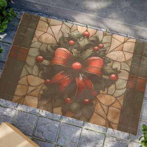 Christmas Coir Doormat: Red Bow Holiday Welcome Mat