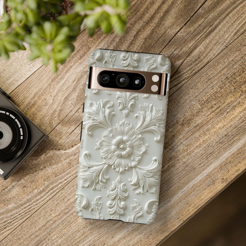 Cream Floral Google Pixel Case | Elegant Off White Phone Case | Vintage Baroque Pixel Cover image 5