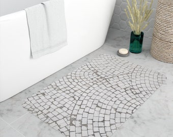 Grey Bath Mat in Mediterranean Mosaic Design 18 x 30 and  24 x 36 inches