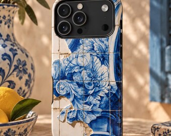 Blue Azulejo Phone Case, Portuguese Tile iPhone Case, Vintage Floral Case, Mediterranean Phone Cover, Blue White MagSafe Case
