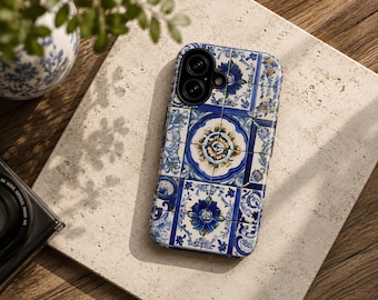 Blue Azulejo Tile Phone Case - Mediterranean iPhone & Samsung Galaxy Cover - Portuguese Ceramic Tough Shell