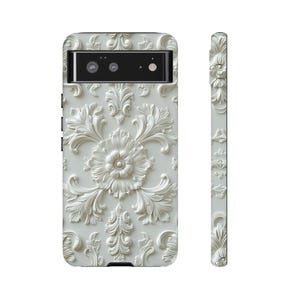 Cream Floral Google Pixel Case | Elegant Off White Phone Case | Vintage Baroque Pixel Cover image 2