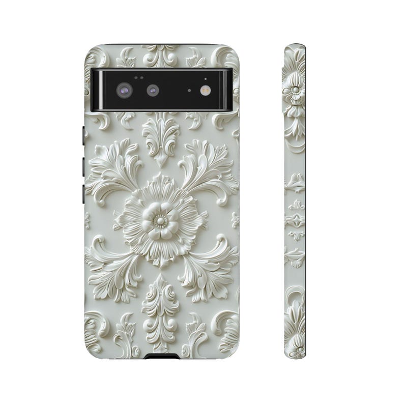 Cream Floral Google Pixel Case | Elegant Off White Phone Case | Vintage Baroque Pixel Cover image 2