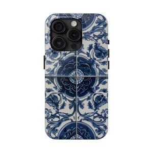 Blue Porcelain iPhone Case in Mediterranean Azulejo, Compatible with iPhones 15, 14, 13, 12, 11, X, 8 ( Pro, Max, Mini, Plus...)