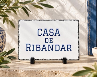 Personalized Slate House Sign, Custom House Name Plaque, Portuguese Goa Inspired Sign, Mediterranean Home Decor, Custom Address Plaque