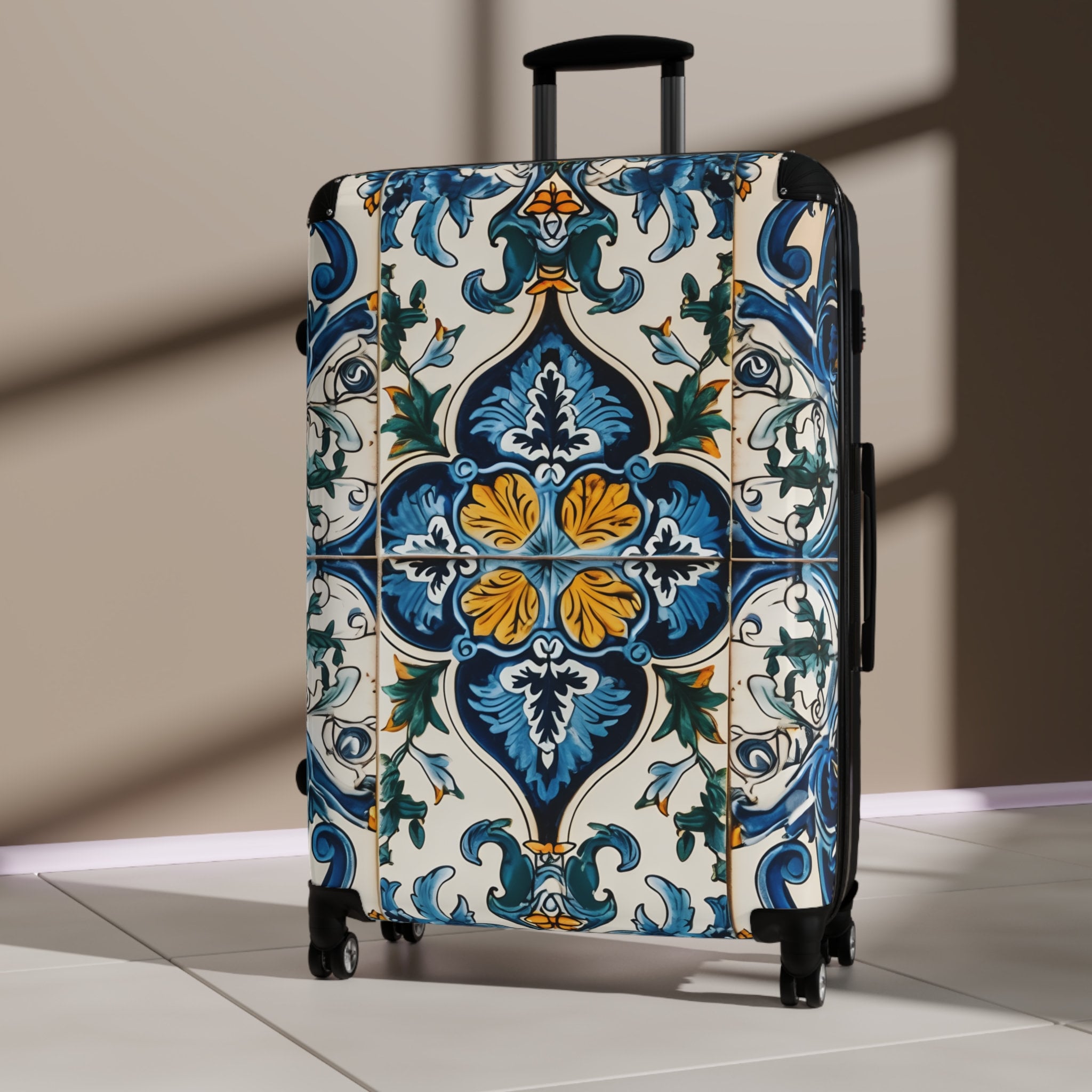 Mediterranean Tile Suitcase: Moorish Teal Pattern Luggage with Lock