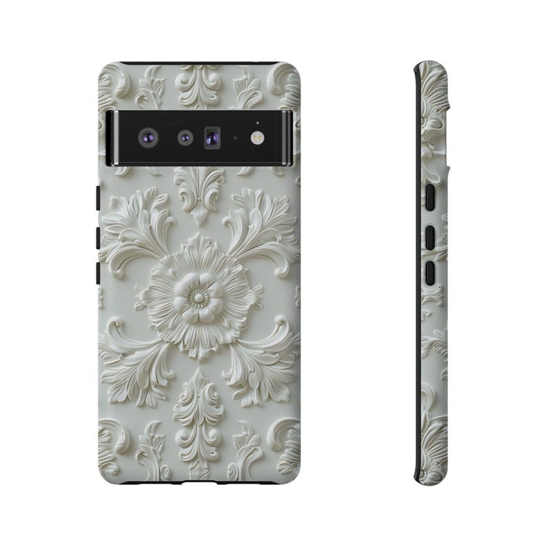 Cream Floral Google Pixel Case | Elegant Off White Phone Case | Vintage Baroque Pixel Cover image 11