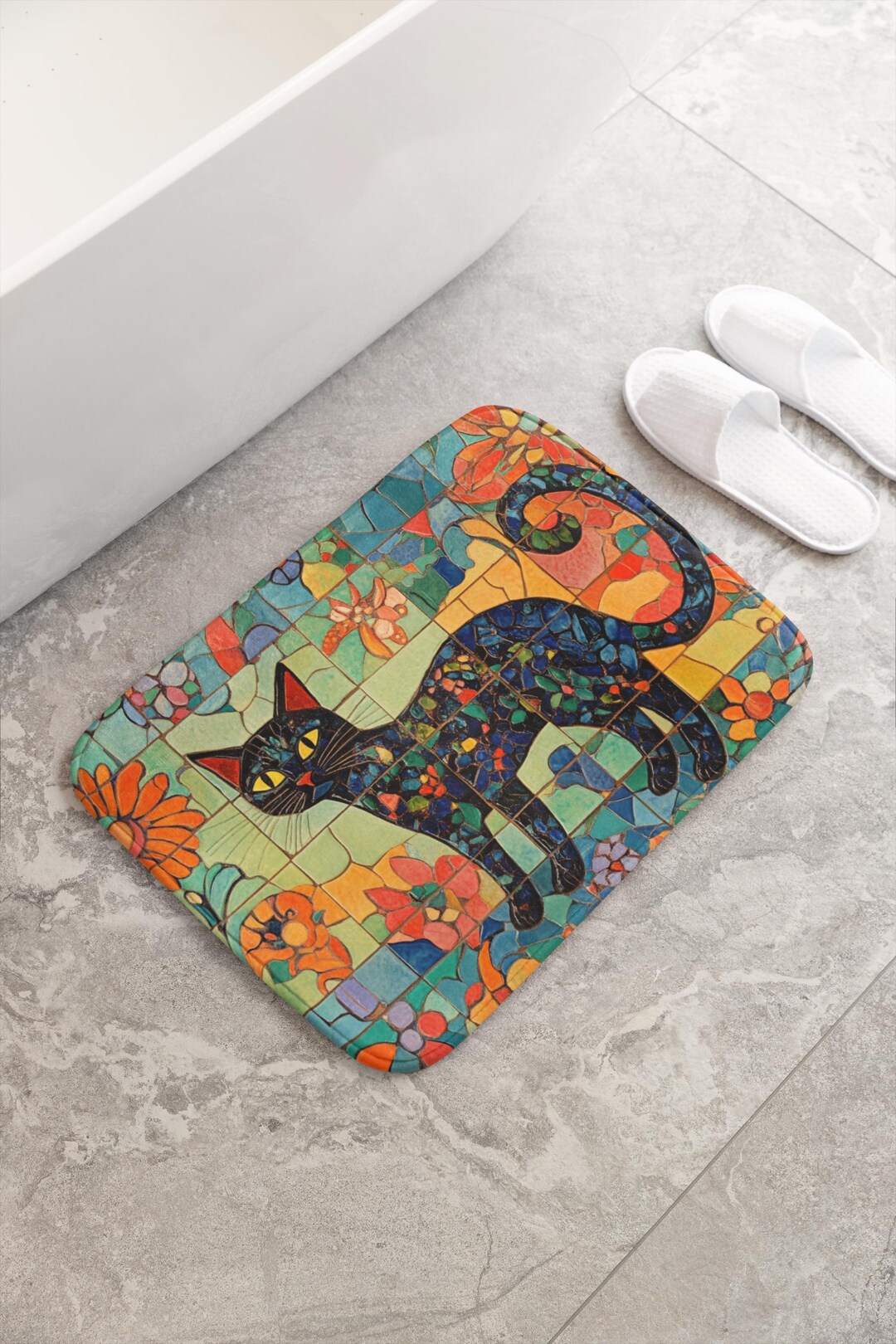 Kitsch Rugs Cat Bath Mat, Vibrant Kitsch Bathroom Decor, Non Slippery Rug ...