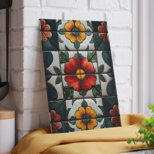 Glass Cutting Board, Boho Style Kitchen, Housewarming Gift, Vibrant Festive Green & Red Chopping Board, Foodie Present, Seasonal Home Deco