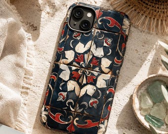 Funda para teléfono con diseño de azulejos mediterráneos vintage para iPhone, Samsung y Google Pixel, estilo costero.