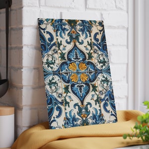 Blue Azulejo Glass Cutting Board: Mediterranean Kitchen Decor