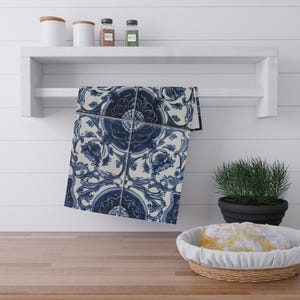 Blue Azulejo Tile Kitchen Towel: Portuguese Decor Gift