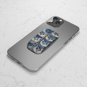 Blue Phone Click-On Grip With Cats Drawing Pattern