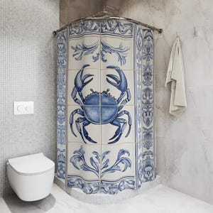 Blue Crab Shower Curtain: Nautical Coastal Bathroom Decor