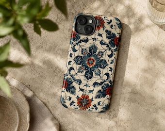 Mediterranean Floral Tile Phone Case – Blue Azulejo Inspired Tough Case for iPhone, Samsung Galaxy & Google Pixel
