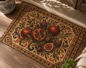 Pomegranate Fig Doormat, Mediterranean Coir Door Mat, Italian Tuscan Fruit Decor, Vintage Botanical Entryway Rug, Housewarming Gift