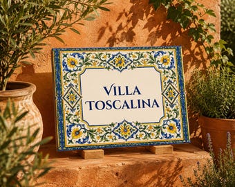 Targa personalizzata in ceramica con nome per villa, arredamento mediterraneo - Targa per indirizzo in stile cottage costiero