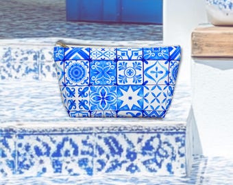 Azulejo Tile Zipper Pouch: Portuguese Design Makeup Bag