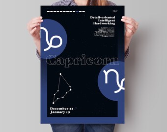 Capricorn Zodiac Wall Art Printable – Astrology Constellation Digital Download – Capricorn Horoscope Poster – Gift for Astrology Lovers