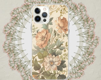 Charming Vintage Floral iPhone Case - Botanical Illustration, Old-Fashioned Blossoms and Leaves, Soft Muted Colors - Clear Case for iPhone®