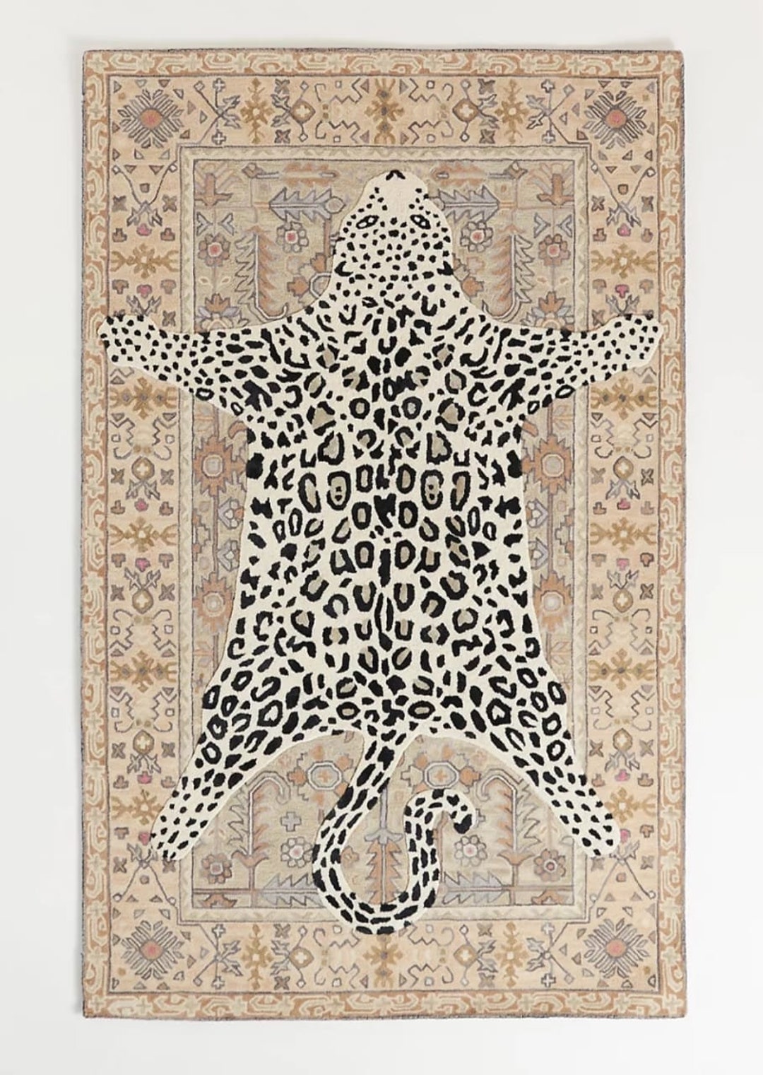 Leopard Hand Tufted Floral Wool Area Rug for Home Decorative, Living ...