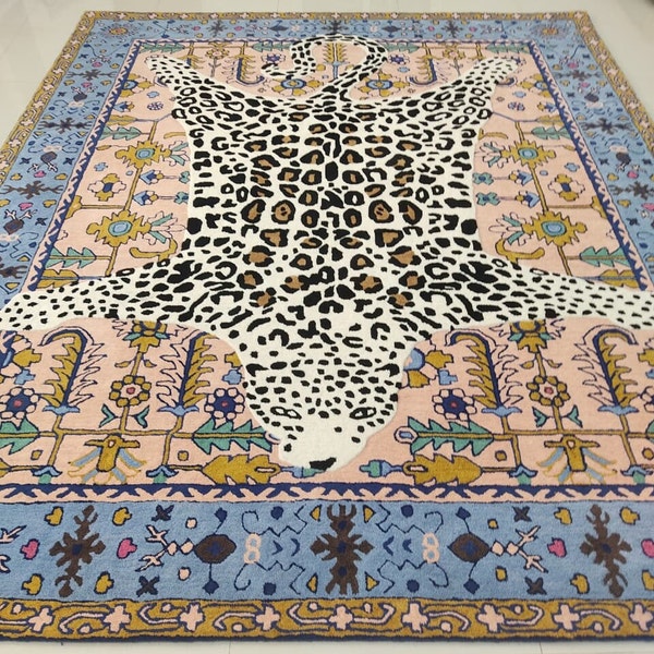 New floral style leopard Hand tufted 100% woolen rug for home , New home gift ,Home decor Rugs ,Handmade rugs