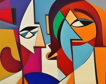 Big giant Picasso abstract cubism Original Acrylic painting on canvas modern contemporary fine Art 72" x 43.5  Free Shipping