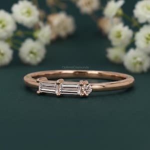 Aangepaste diamanten morsecodering Echte lab-gegroeide diamanten trouwring stokbrood en ronde diamanten stapelring Ring voor dagelijks gebruik Verjaardagscadeau