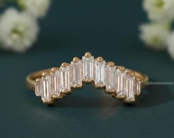 Bague de 0,78 ct avec diamants taille baguette, bague de fiançailles diamants baguette, alliance diamants sertis pavé, jonc unique avec diamants cultivés en laboratoire