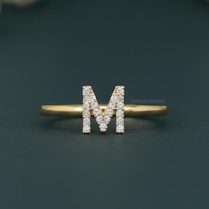 14k Gold Diamond Initial Ring, Diamond Initial Ring, Personalized Diamond Ring, Dainty Diamond Ring For Her, Bridesmaid Gift For Her