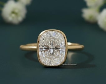 Bague diamants cultivés en laboratoire taille coussin de 4,50 carats, alliance diamants serti clos, bague de fiançailles diamant solitaire, bague cadeau d'anniversaire