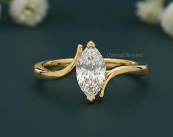 Bague de fiançailles diamant solitaire 1,00 ct, bague diamants cultivés en laboratoire taille marquise, alliance diamant, bague cadeau promesse diamant délicat