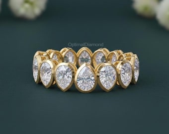 Tilted Pear Lab Grown Diamond Full Eternity Band 4,00 ctw poire taille bague pour elle, bague de fiançailles diamant pour femme, cadeau unique de demoiselle d'honneur