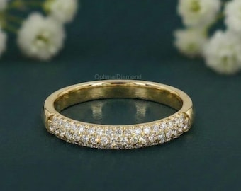 Bague de fiançailles rondes avec diamants cultivés en laboratoire de 0,30 ct, bague demi-éternité diamants pour cadeau de mariage, bague d'anniversaire en or jaune 14 carats pour elle